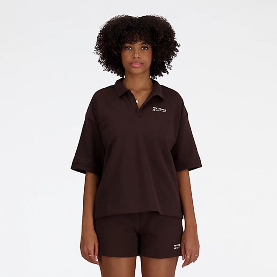 Mulheres New Balance T-Shirts E Partes De Cima | Linear Heritage French Terry Collared Shirt