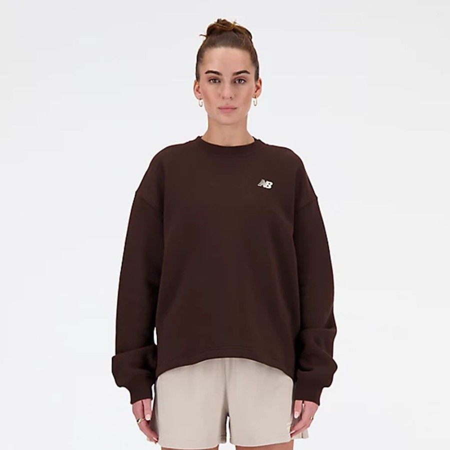 Mulheres New Balance Camisolas E Camisolas Com Capuz | Linear Heritage Brushed Back Fleece Crewneck