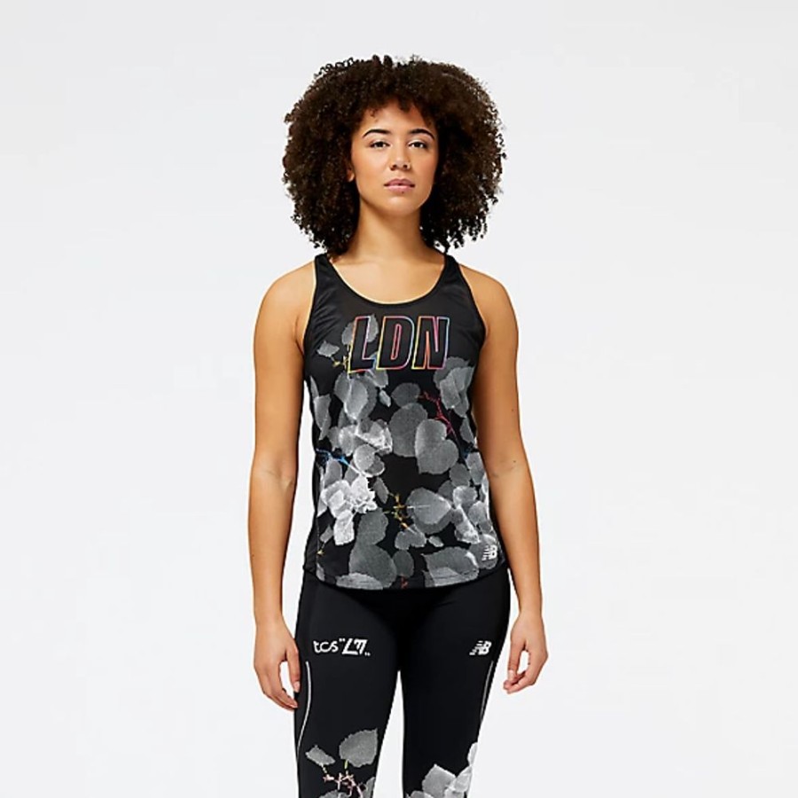 Mulheres New Balance T-Shirts E Partes De Cima | London Edition Printed Impact Run Tank