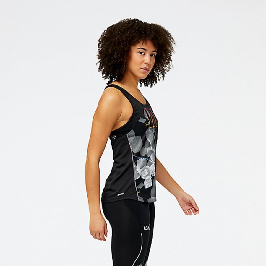 Mulheres New Balance T-Shirts E Partes De Cima | London Edition Printed Impact Run Tank